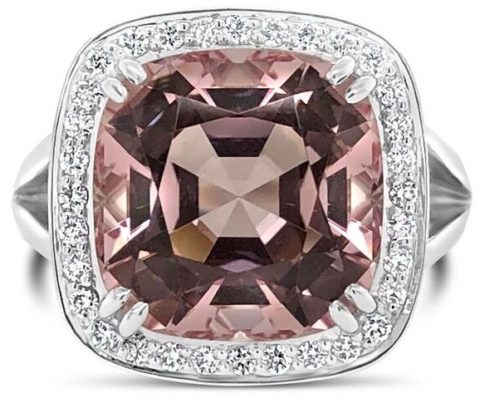18ct white gold morganite halo ring