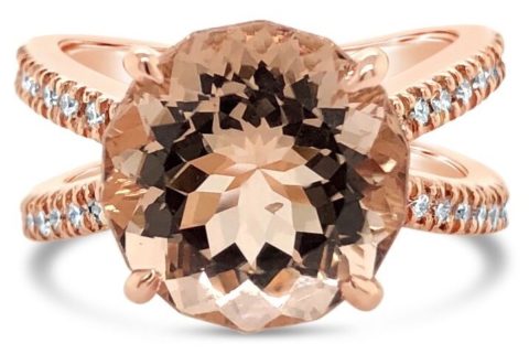 18ct rose gold morganite & diamond split band ring
