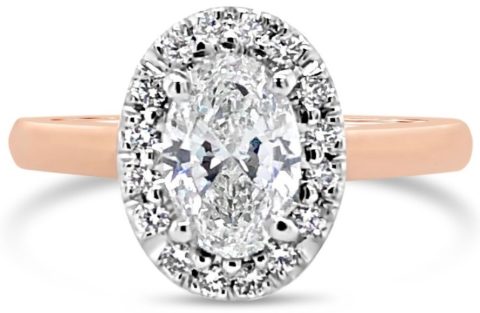 18ct rose gold oval diamond engagement ring