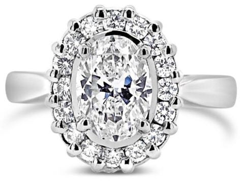 18ct white gold oval diamond halo engagement ring
