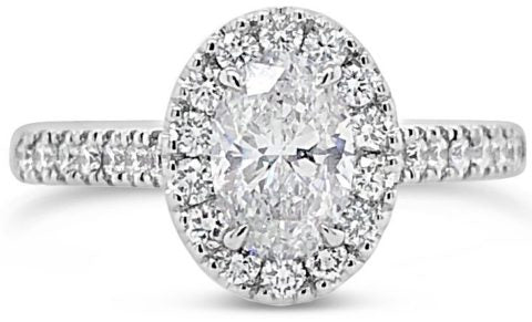 18ct white gold oval diamond halo engagement ring