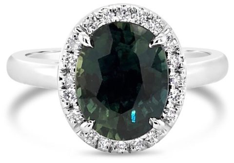 18ct white gold parti sapphire & diamond halo ring
