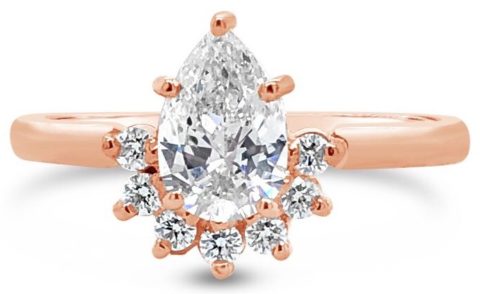 18ct rose gold pear diamond with half halo engagement ring