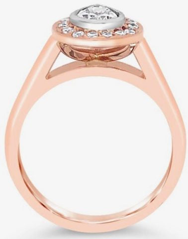 18ct rose gold pear diamond halo engagement ring