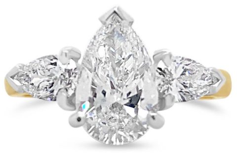 18ct white & yellow gold pear diamond trilogy engagement ring