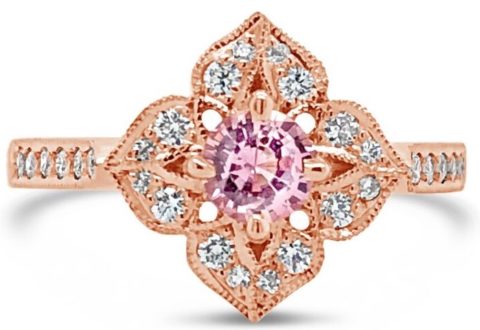18ct rose gold pink sapphire & diamond petal ring