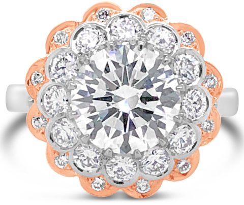 18ct white & rose gold diamond flower engagement ring