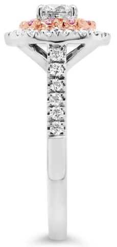 18ct white & rose gold rbc diamond engagement ring with pink & white diamond double halo