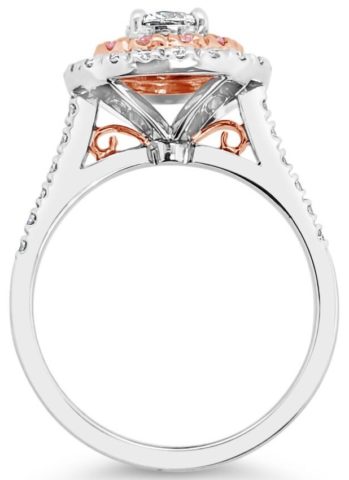 18ct white & rose gold rbc diamond engagement ring with pink & white diamond double halo