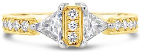 18ct white & yellow gold rbc and trilliant engagement ring