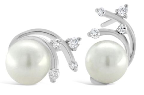18ct white gold pearl & diamond crescent moon earrings