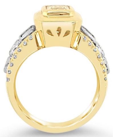 18ct yellow gold emerald cut yellow & white diamond ring