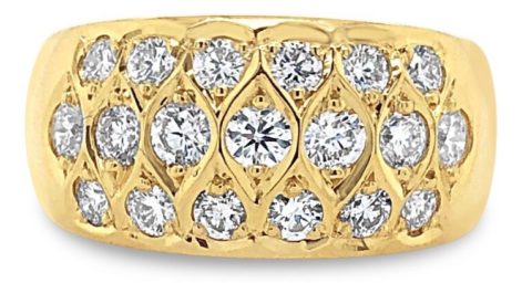 18ct yellow gold honeycomb pave diamond ring