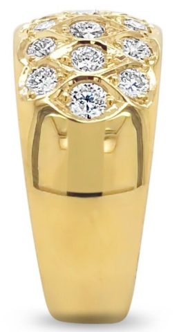 18ct yellow gold honeycomb pave diamond ring