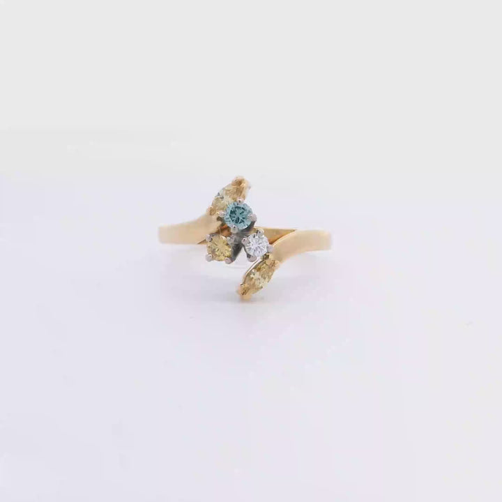 18ct YG Yellow, Blue and White Diamond Ring