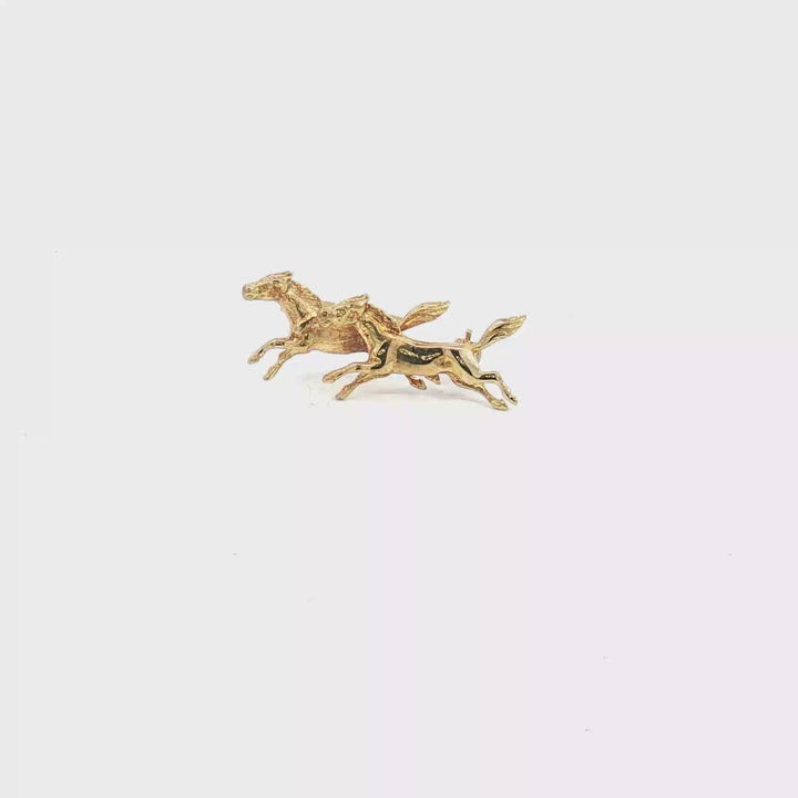 9ct YG Horses Brooch