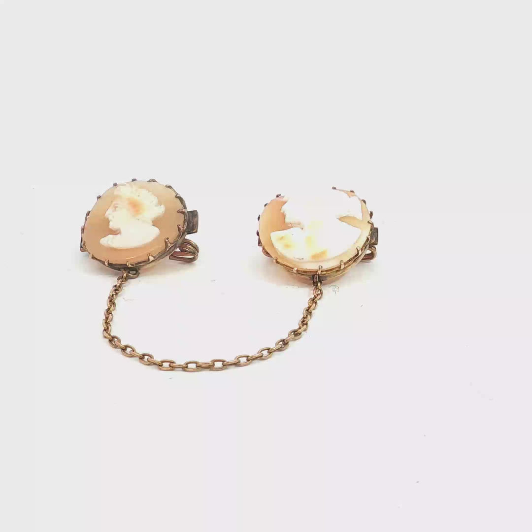 9ct YG Cameo Collar Clip Set with Safety Chain