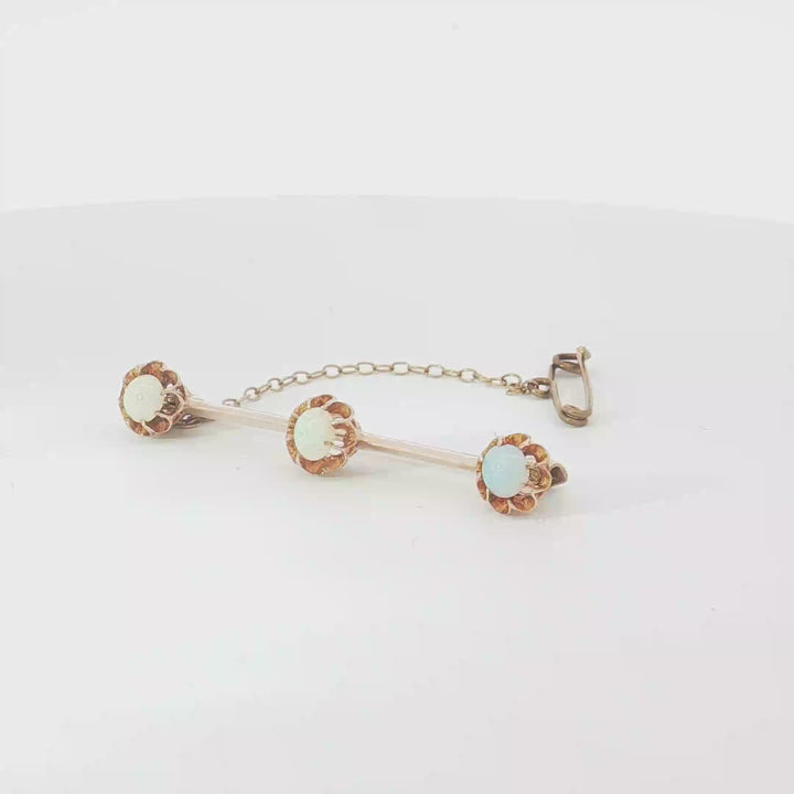15ct RG Triple Opal Bar Brooch