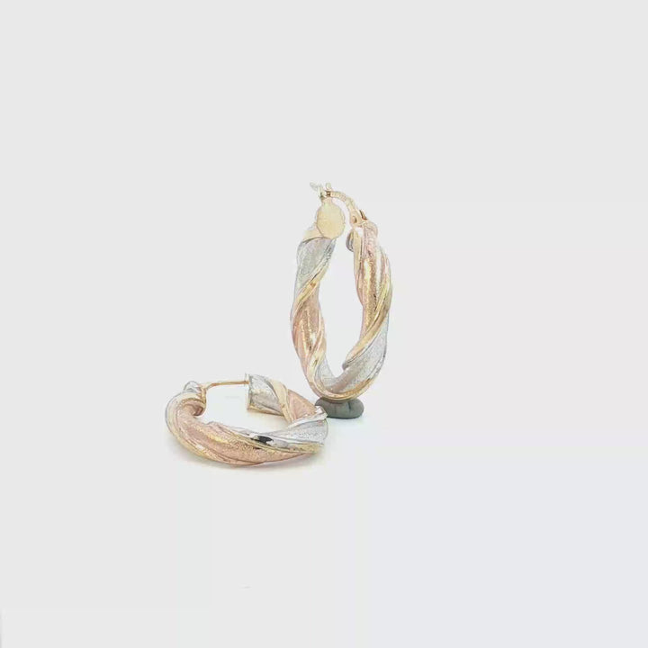 9ct 3-Tone Twisted Hoop Earrings