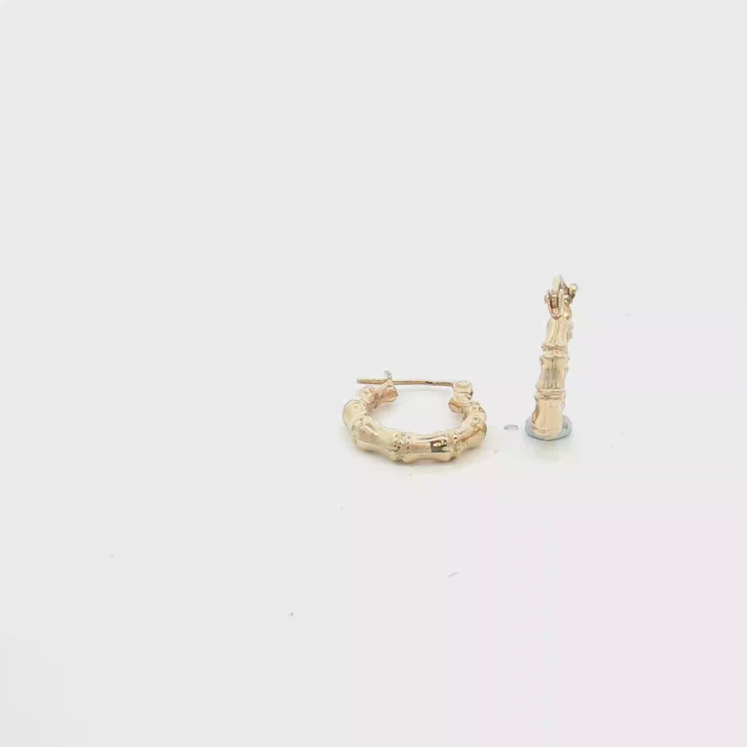 9ct YG Textured Bamboo Design Hoop Earrings