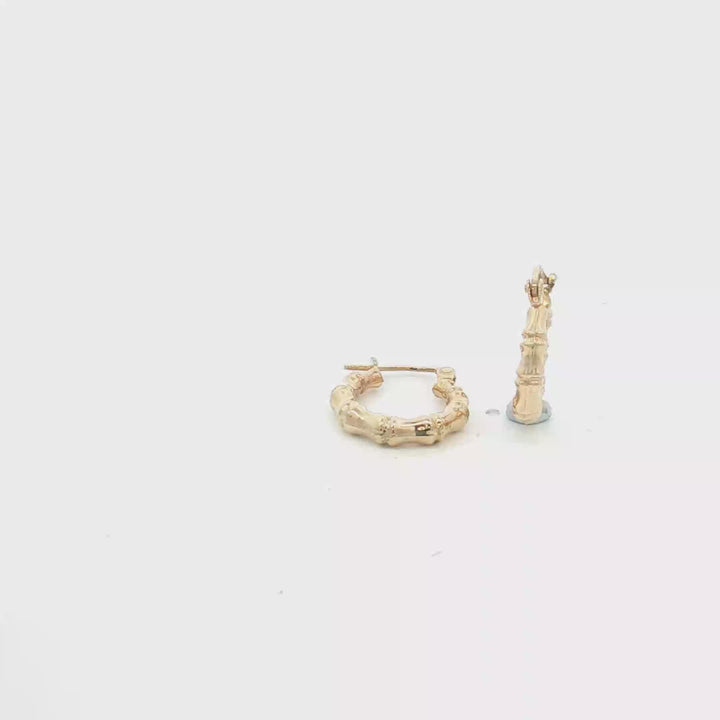 9ct YG Textured Bamboo Design Hoop Earrings