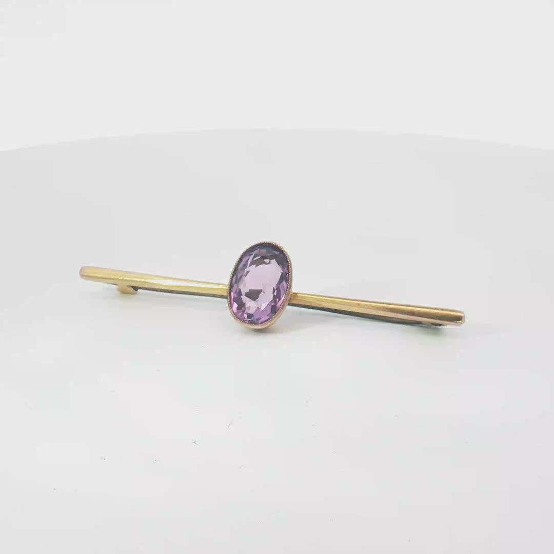 9ct YG Amethyst Bar Brooch