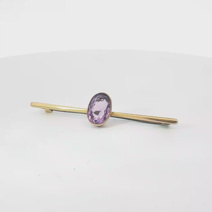 9ct YG Amethyst Bar Brooch