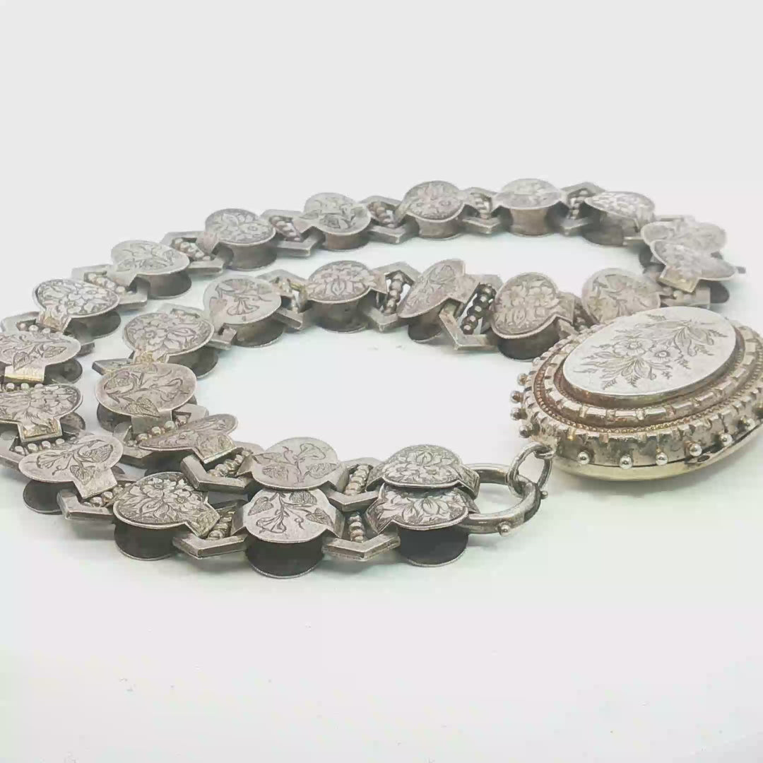 Antique Silver Locket with Necklace