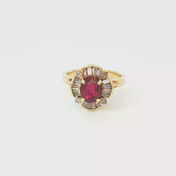 18ct Yellow Gold Ruby and Diamond Cocktail Ring.