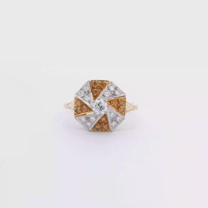 18ct YG Yellow and White Diamond Geometric Ring