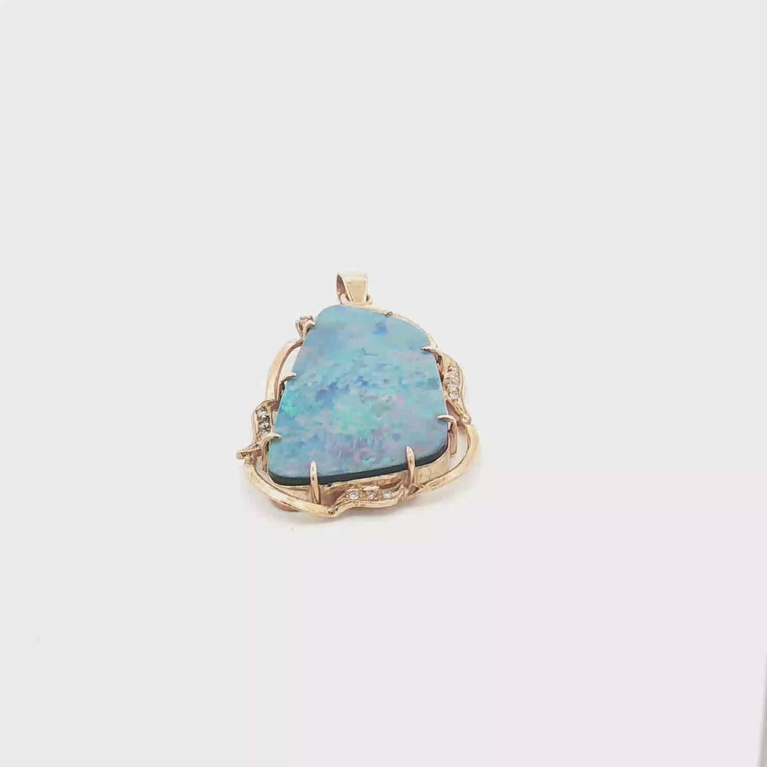 9ct YG Opal Doublet and Diamond Pendant