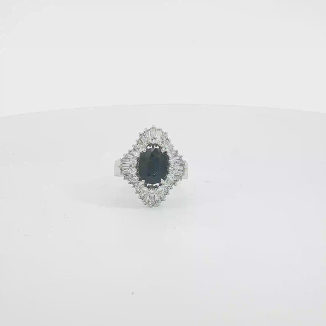 14ct WG Sapphire and Diamond Sunburst Cocktail Ring