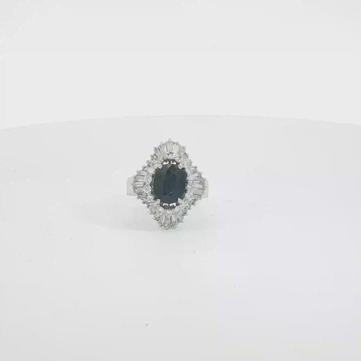 14ct WG Sapphire and Diamond Sunburst Cocktail Ring