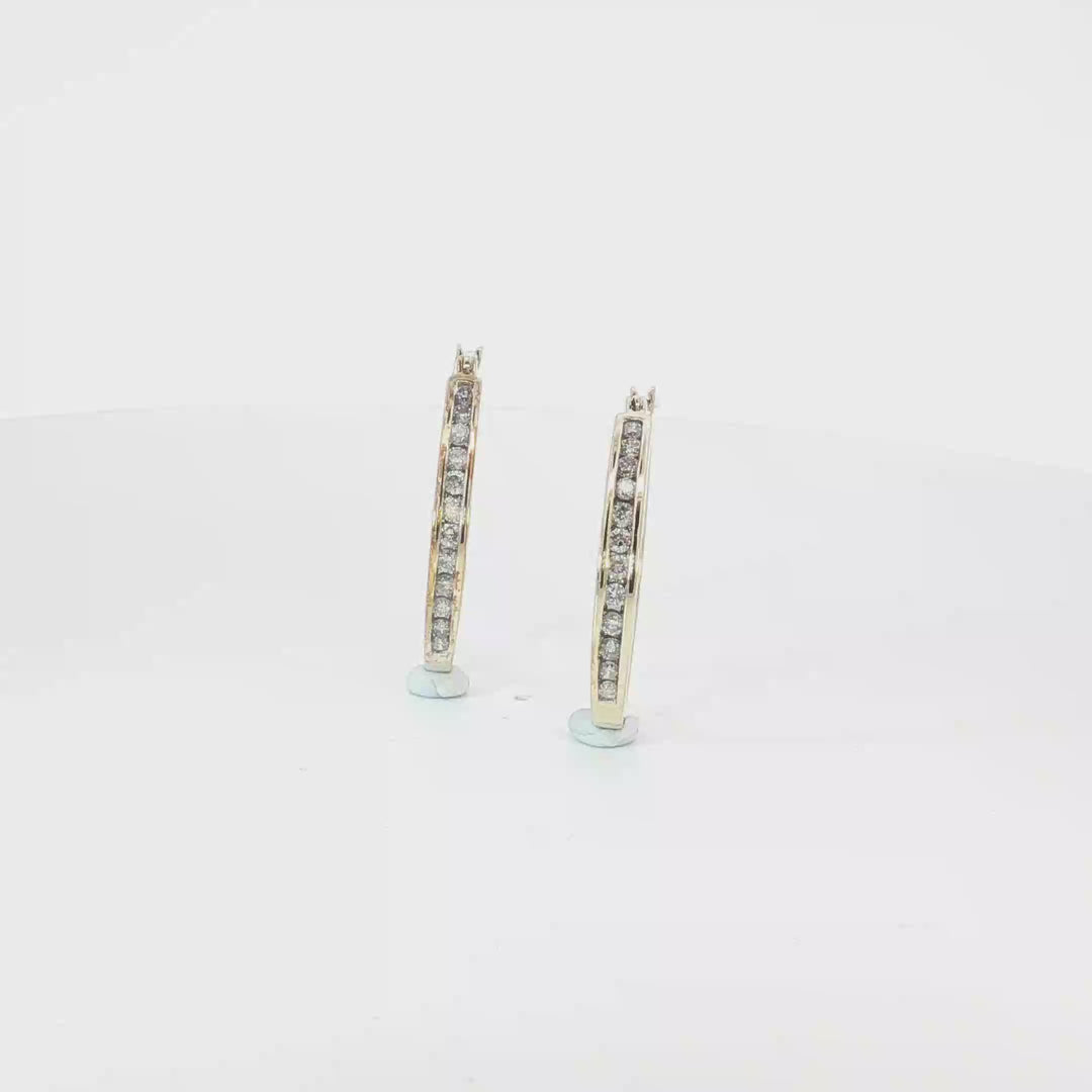 9ct YG  Channel-Set Diamond Hoop Earrings