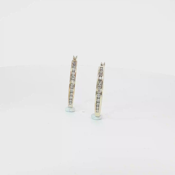 9ct YG  Channel-Set Diamond Hoop Earrings