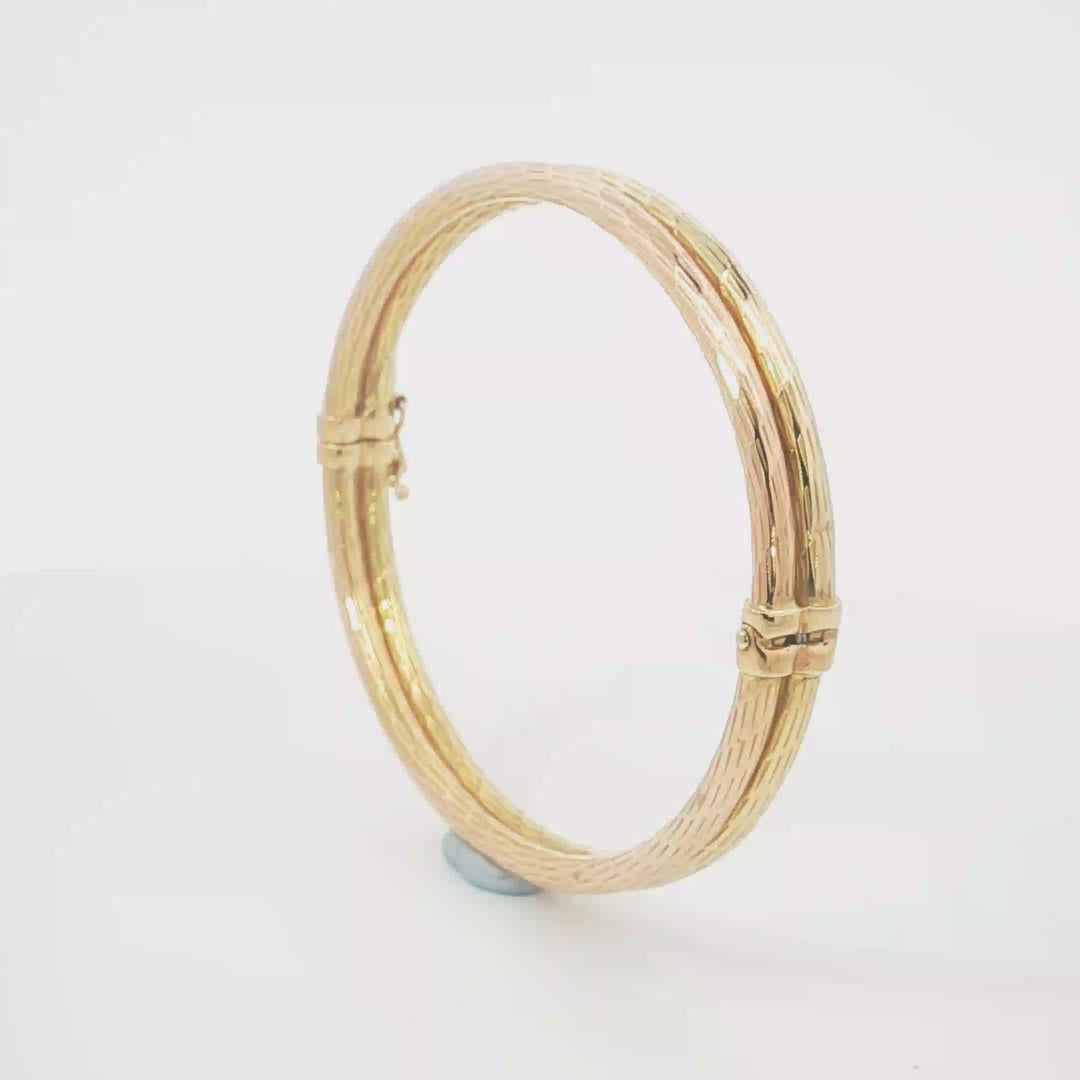 18ct YG/RG Textured Double-Band Bangle