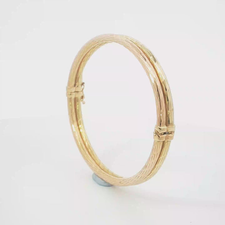 18ct YG/RG Textured Double-Band Bangle