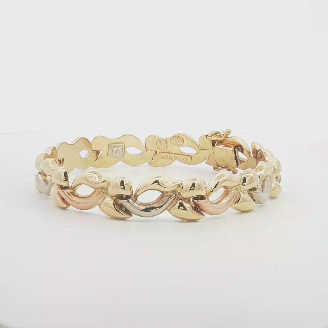 18ct 3Tone Italian Made interlocking Link Bracelet