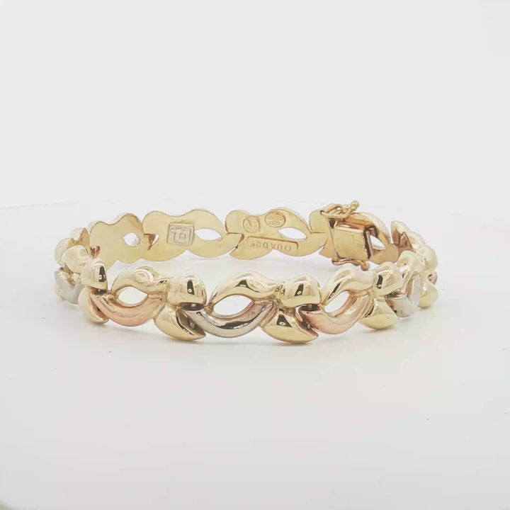 18ct 3Tone Italian Made interlocking Link Bracelet