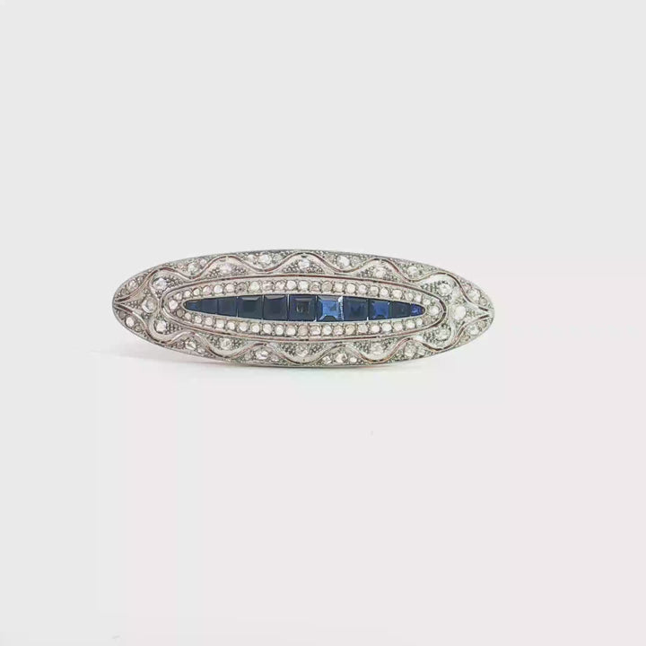 18ct YG and Platinum Blue Sapphire and Diamond Brooch