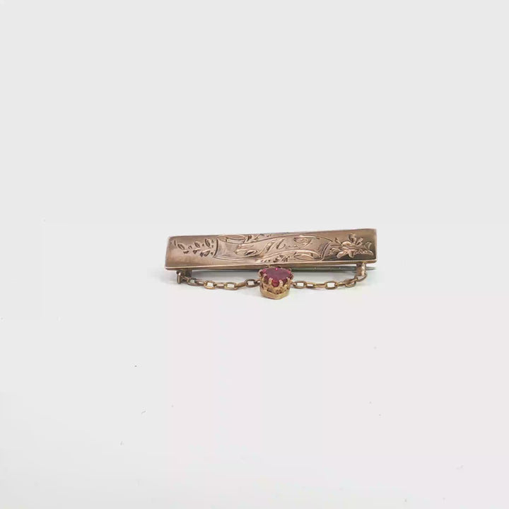9ct RG Ruby Doublet Engraved Brooch