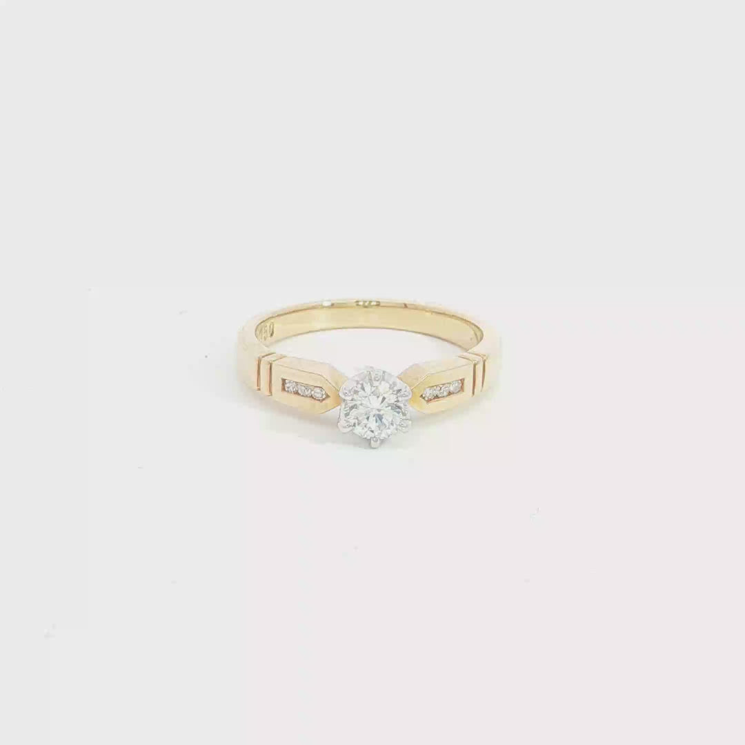 18ct YG Diamond Solitaire Ring with Diamond Set Shoulders