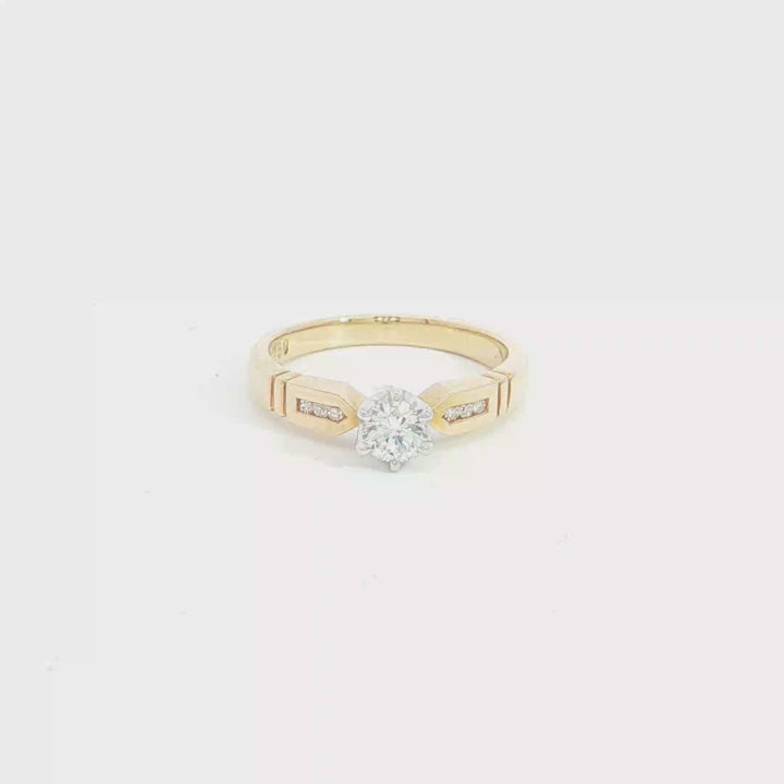 18ct YG Diamond Solitaire Ring with Diamond Set Shoulders