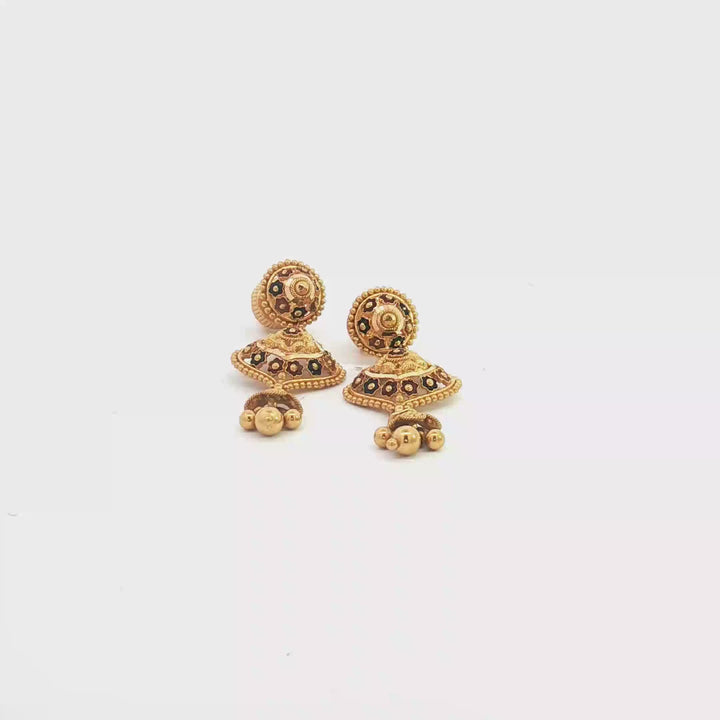 22ct YG Meenakari Drop Earrings