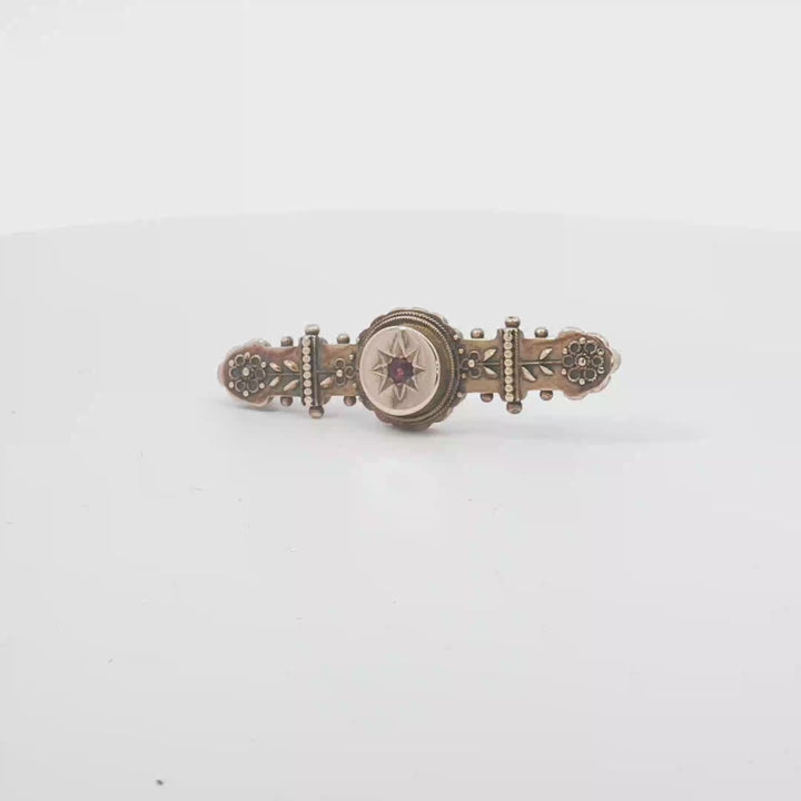 Antique 15ct RG Bar Brooch with Ruby