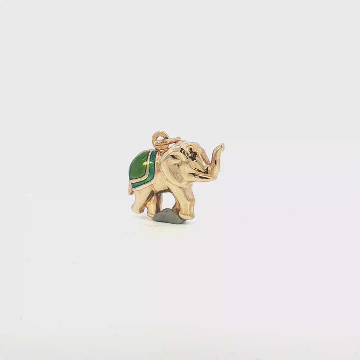 Yellow Gold Elephant Pendant with Enamel Saddle