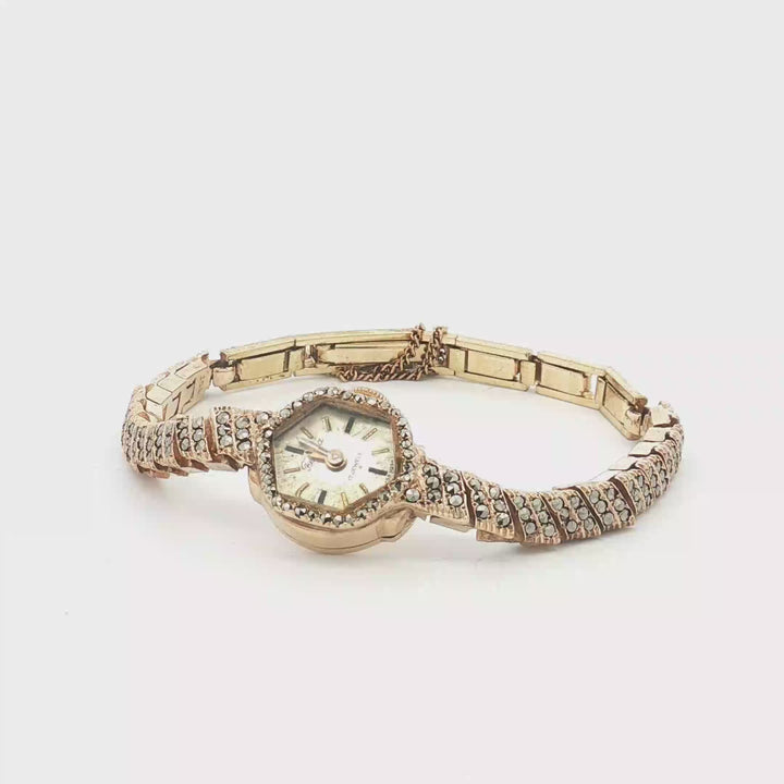 9ct YG Marcasite Manual Ladies Watch