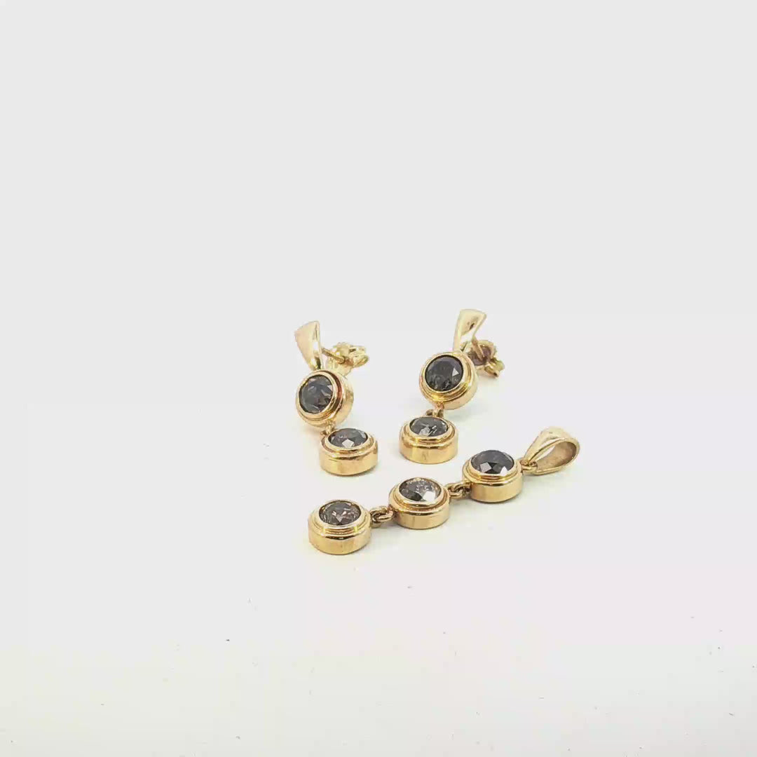 18ct Yellow Gold Stud Earrings with Chocolate Diamonds and Matching Pendant