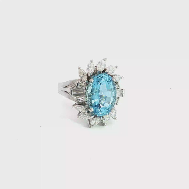 White Gold Cocktail Ring Featuring an Oval Faceted Aquamarine