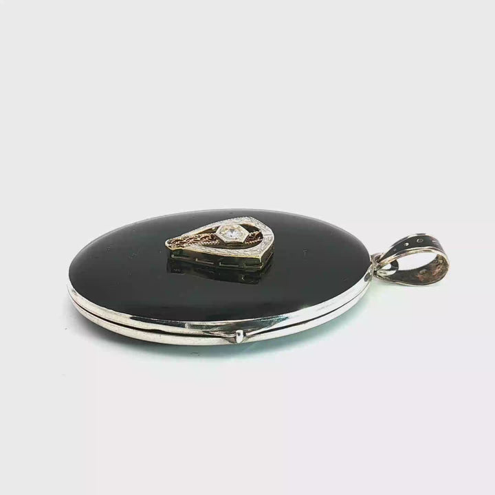 Diamond Set Black Enamel Locket